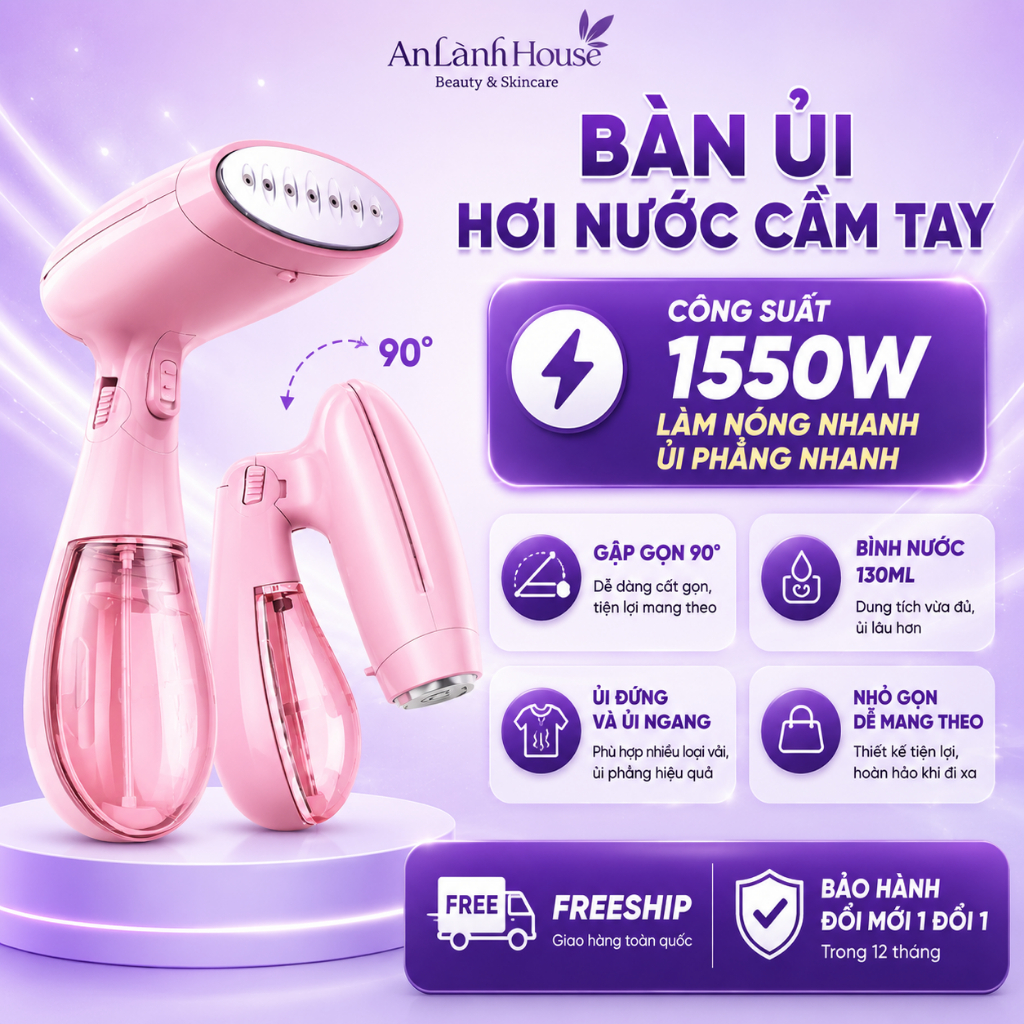 Foldable Handheld Steam Iron 1550W Capacity Flat Irons All Fabrics, Convenient for Travel
