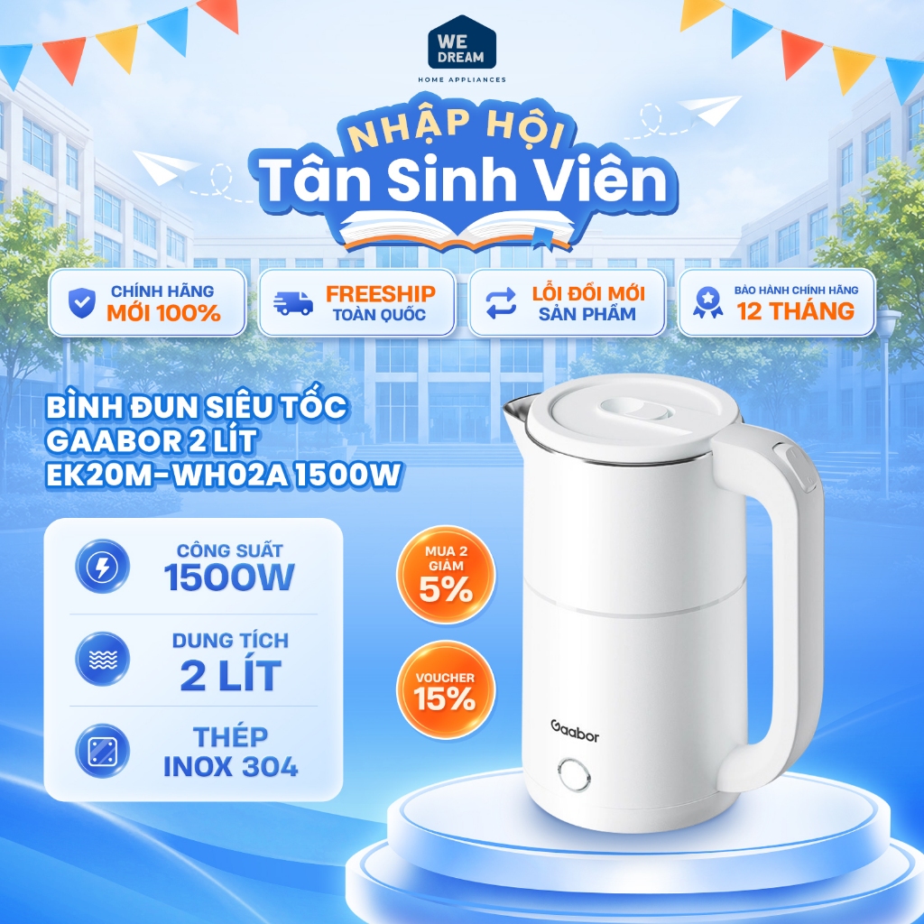 Gaabor EK20M-WH02A 2.0L Double Wall Electric Kettle (Cerek Elektrik Pantas)