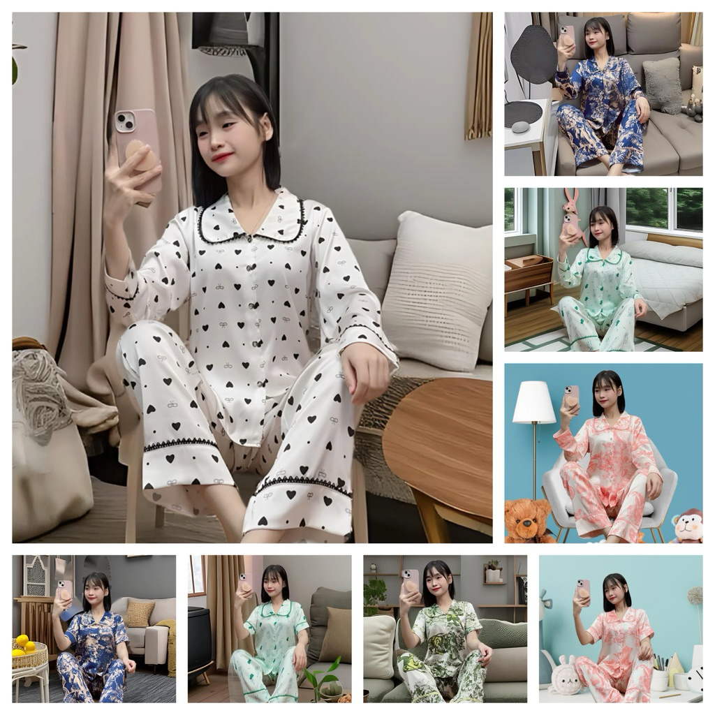 LOTUS collar set with high-quality Latin silk lace for home wear with very pretty prints, 3 sizes - Thanh Thao Garment factory