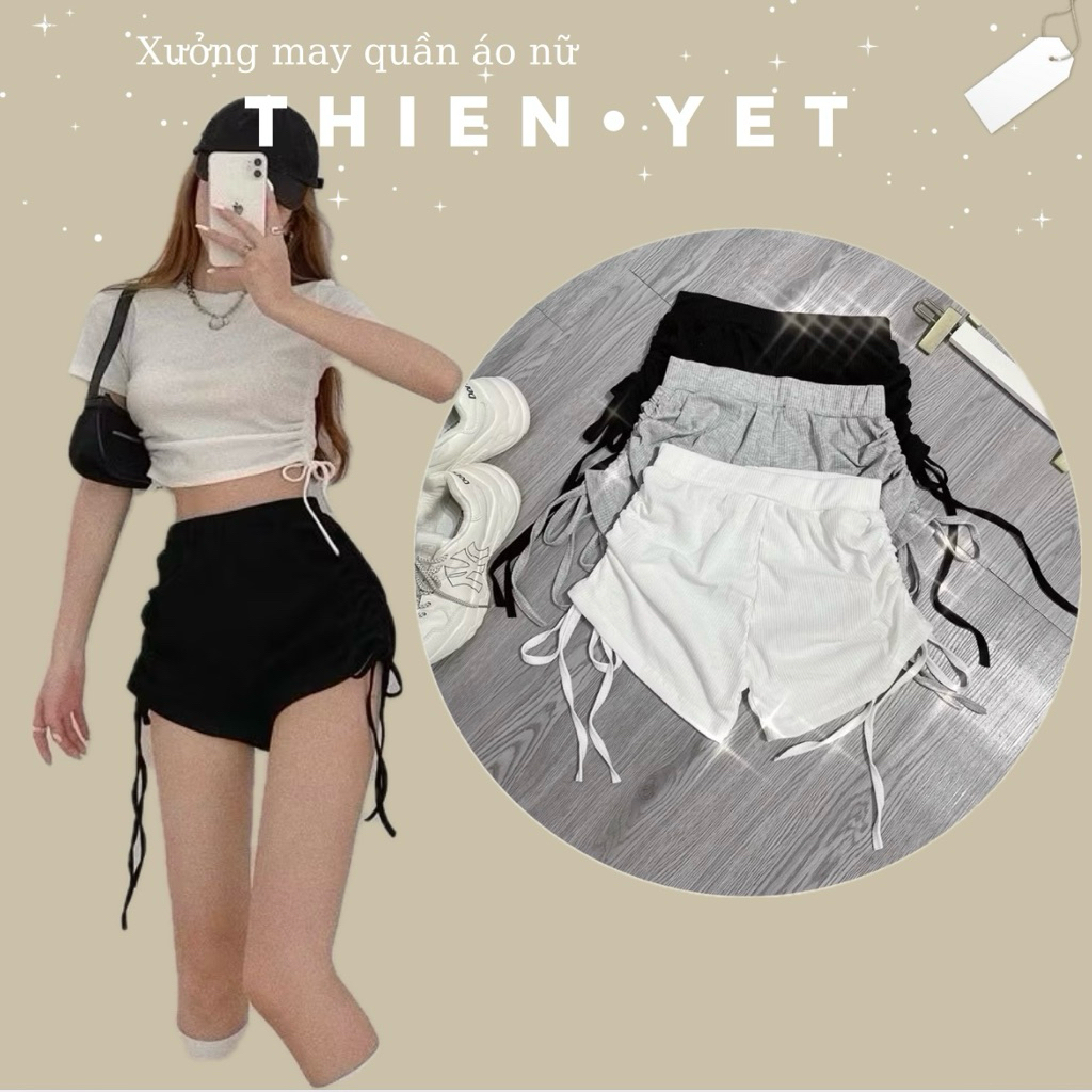 Women's shorts with ribbed elastic and drawstring, sexy body hugging, real photo for gym, dancing and arts UN - QT - Thien Yet