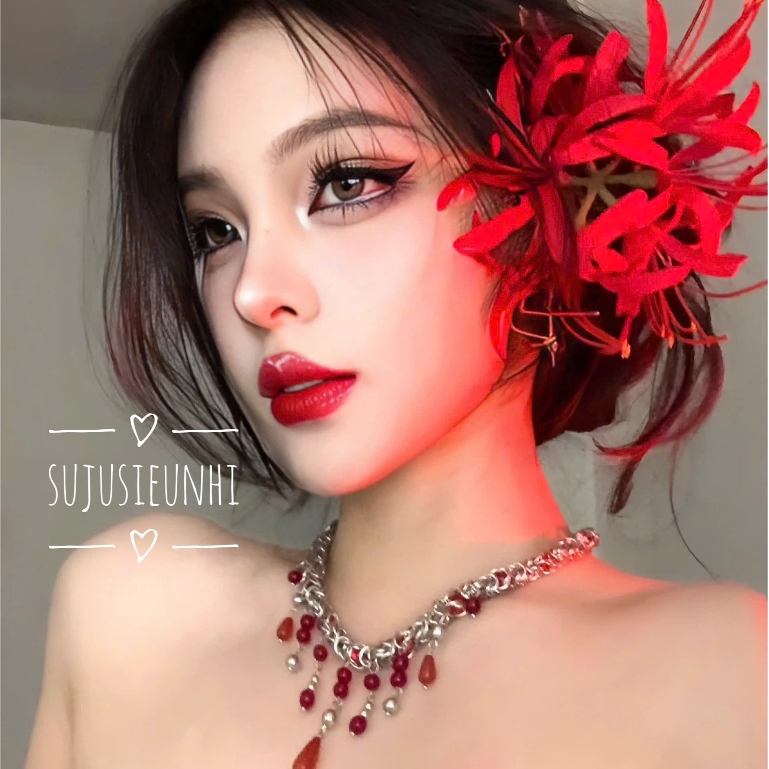 Chinese style spider lily hair clip, hair accessory for beach photography