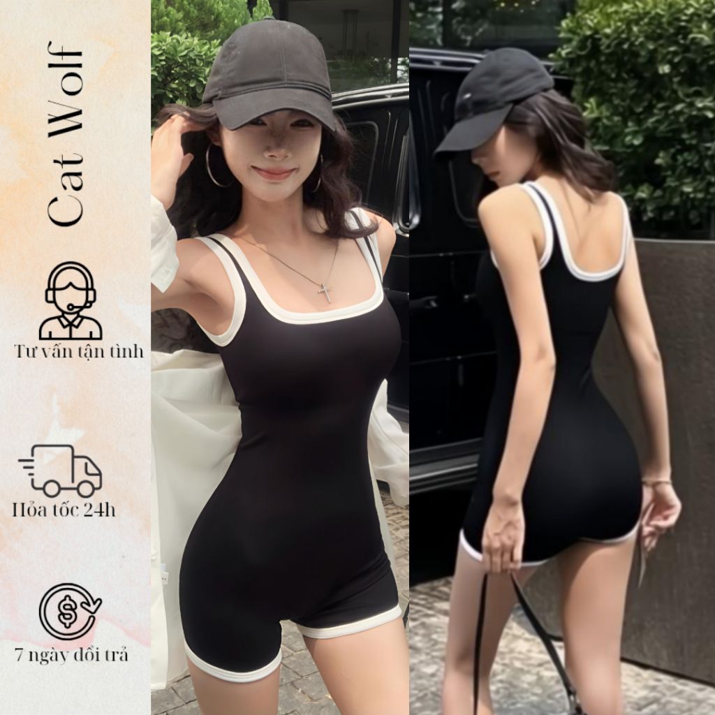 White backless thigh Jumpsuit with zipper, short square neck zipper Jumpsuit with breast pad by Cat Wolf