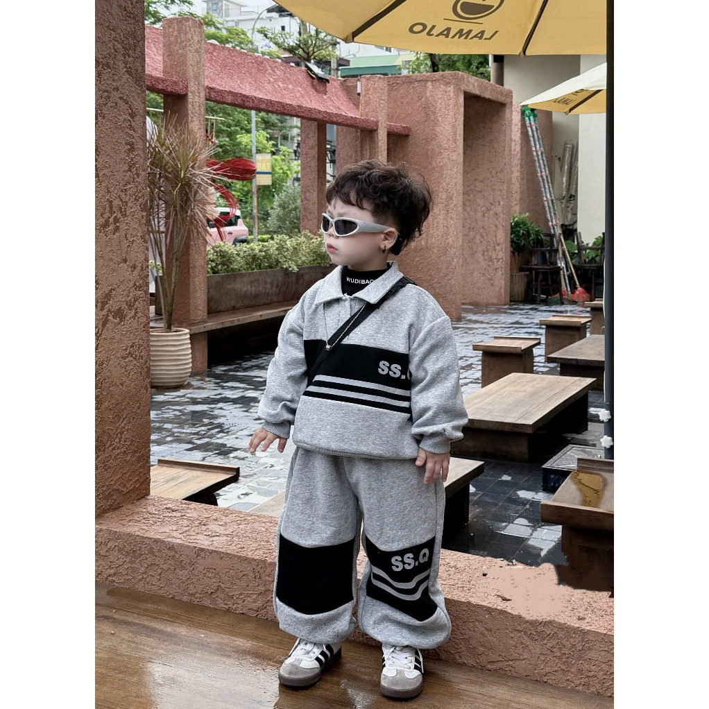 Autumn Winter Children's Clothes Set Polo Collar for Boys MS2 Soft Chinese Cotton Fleece 14-45KG