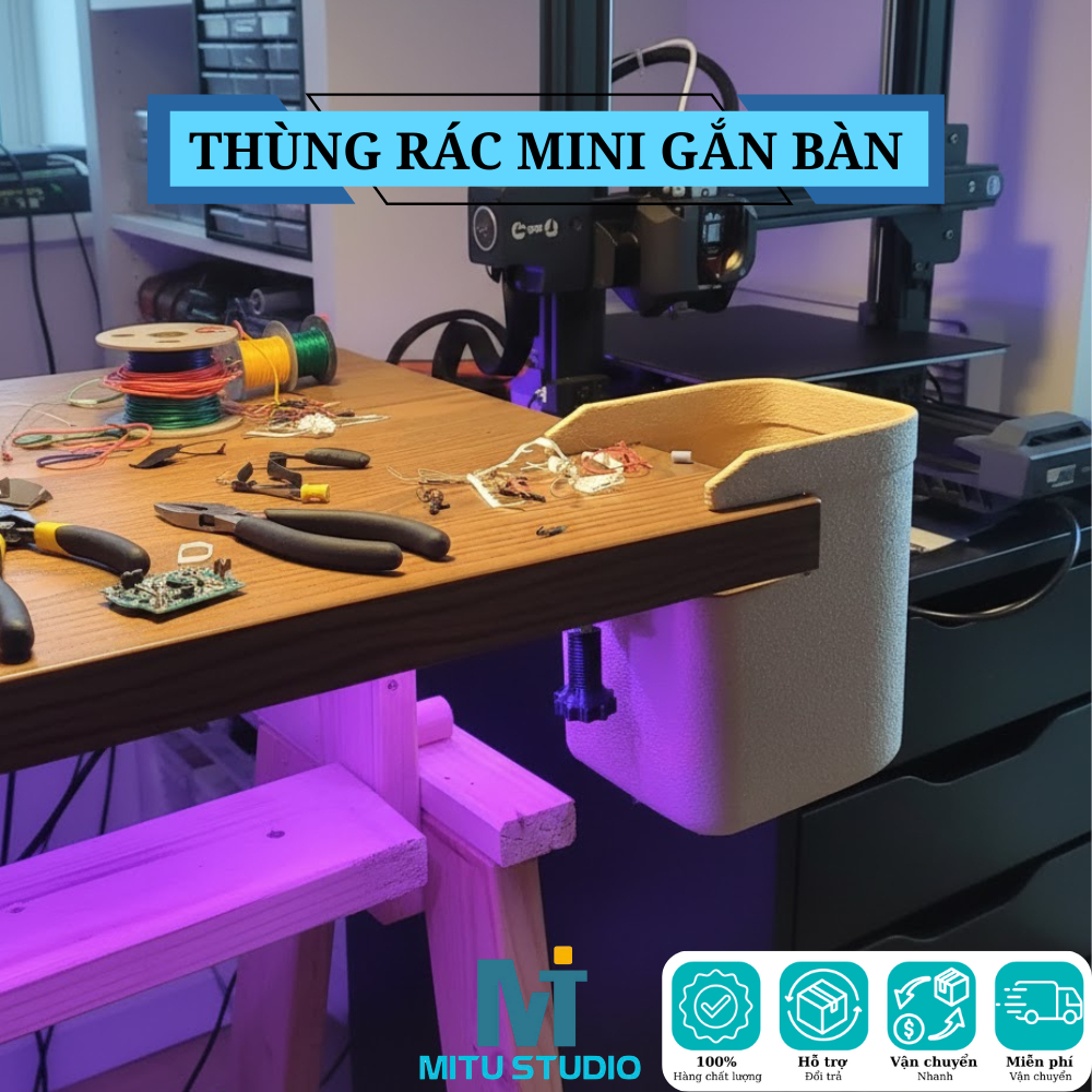Mini desk-mounted trash can - Convenient & neat solution for office spaces, desks, dressing tables, kitchens.