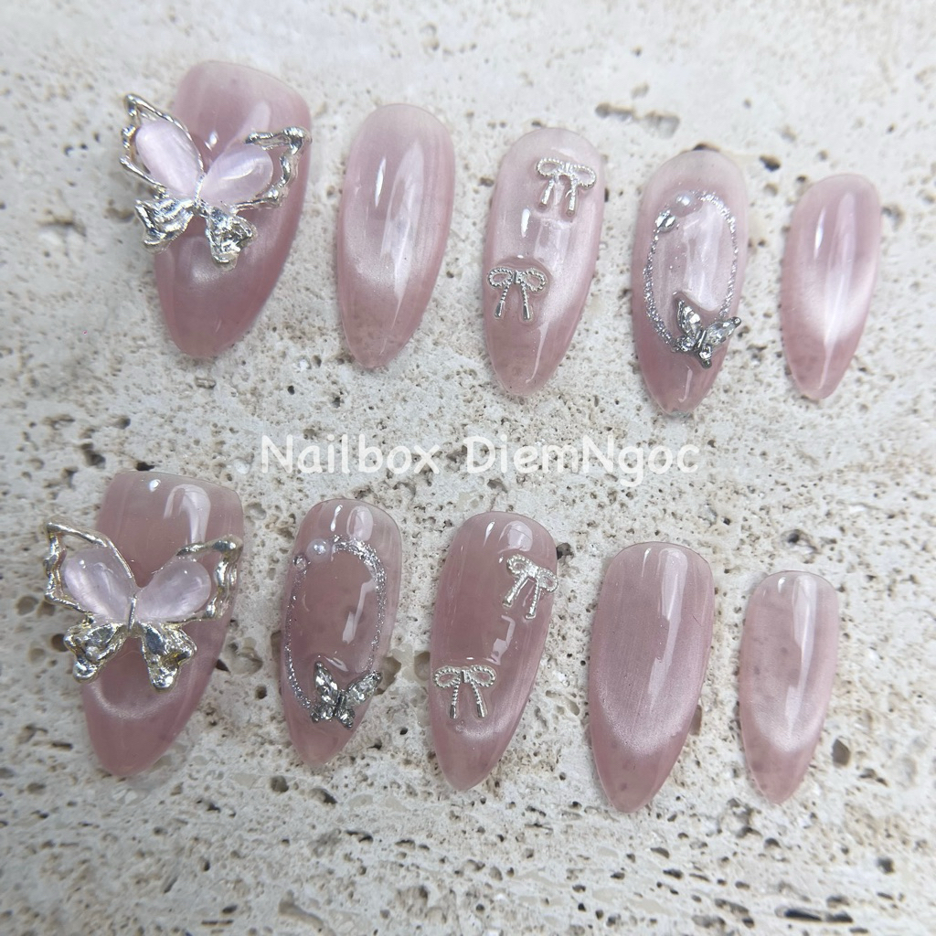 153 Nailbox designs Pink cat eye butterfly charmCNY