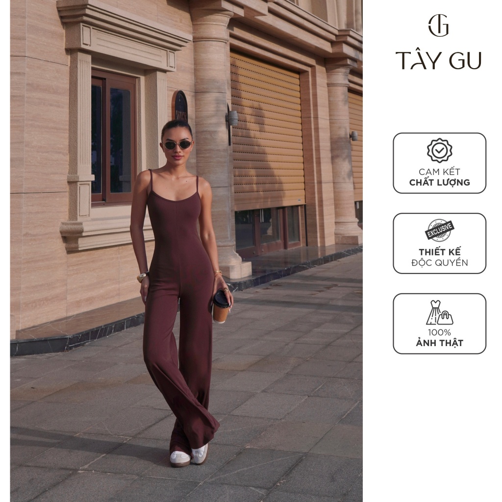 NOVA long straight-leg 2-strap brown jumpsuit - JTK21 - TAY GU