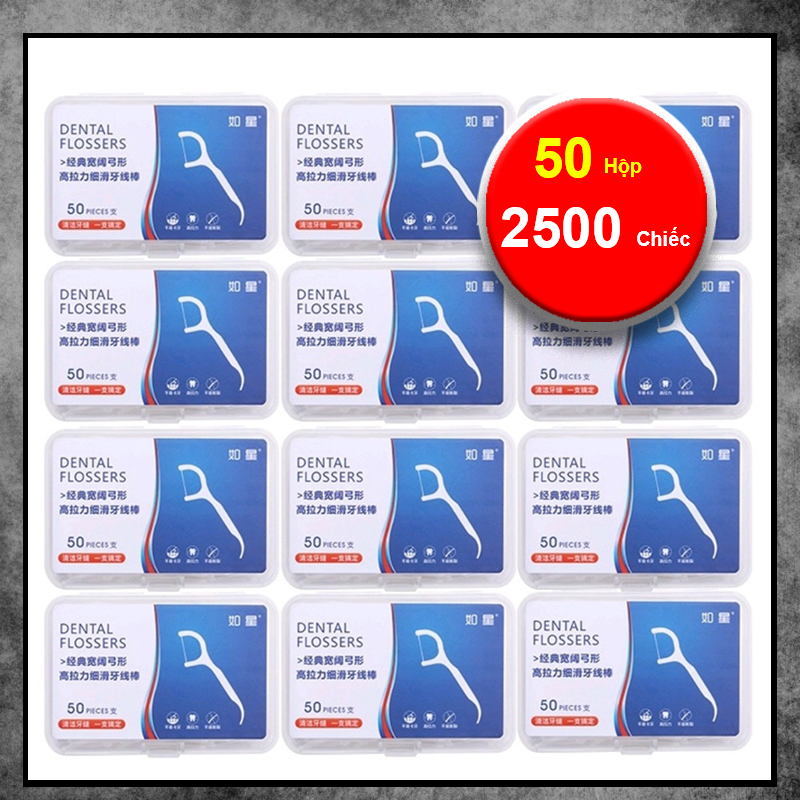 [ 50 Hộp 2500 Chiếc ] Tăm Chỉ Nha Khoa 2 Đầu Chỉ Mảnh, Tăm Chỉ Nha Khoa Vệ Sinh Kẽ Răng Chân Nướu