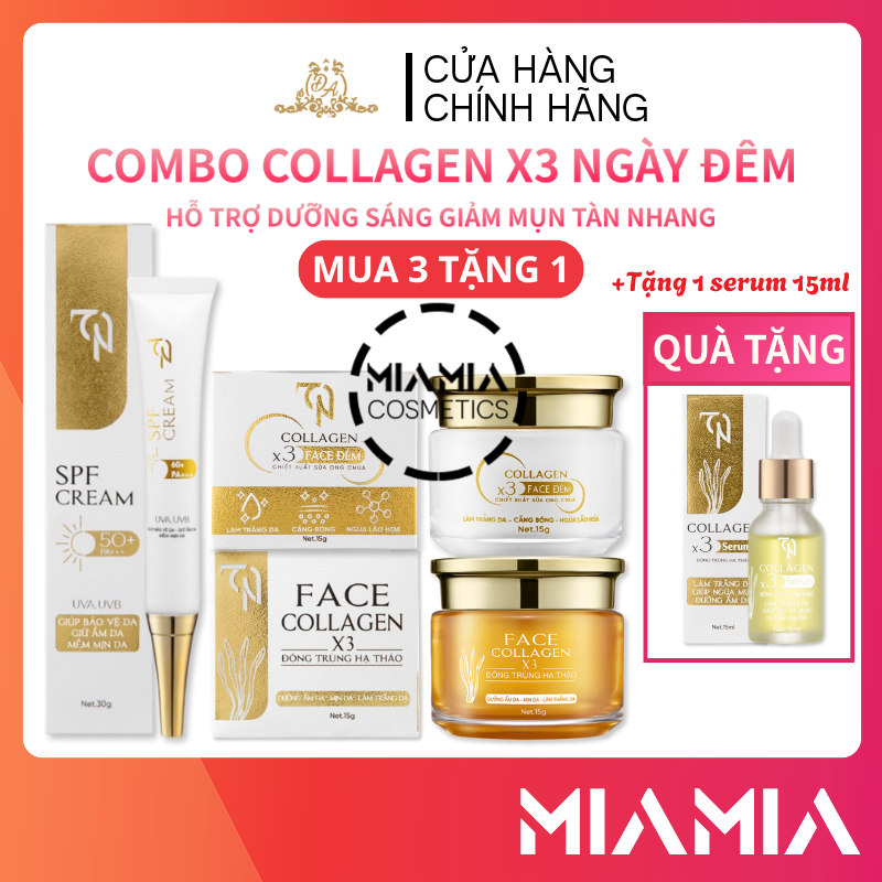 Combo Night Face Cream + Seurm + Collagen Sunscreen X3 TN Nguyen Huynh Nhu Dong Anh Cosmetics