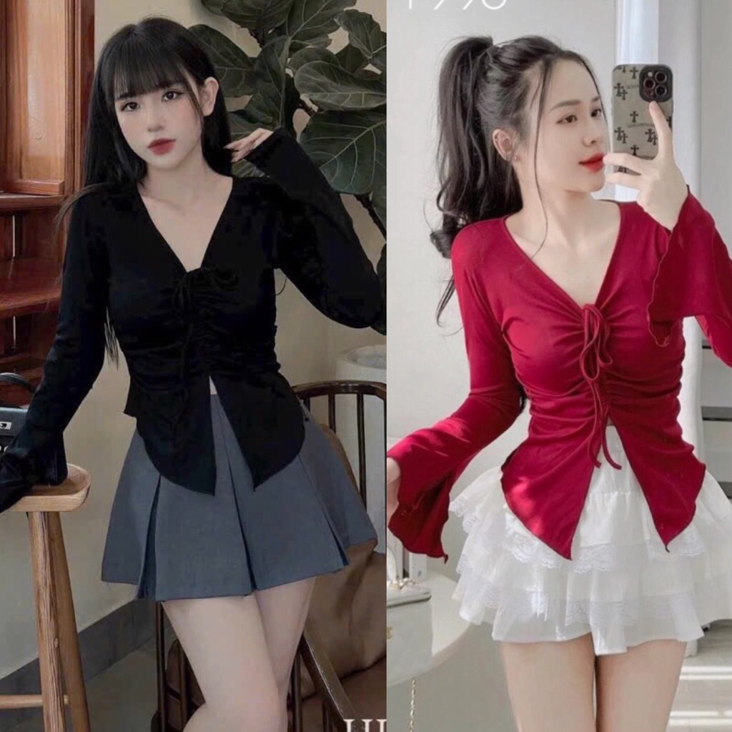 Attractive waist-opening drawstring collar shirt A342