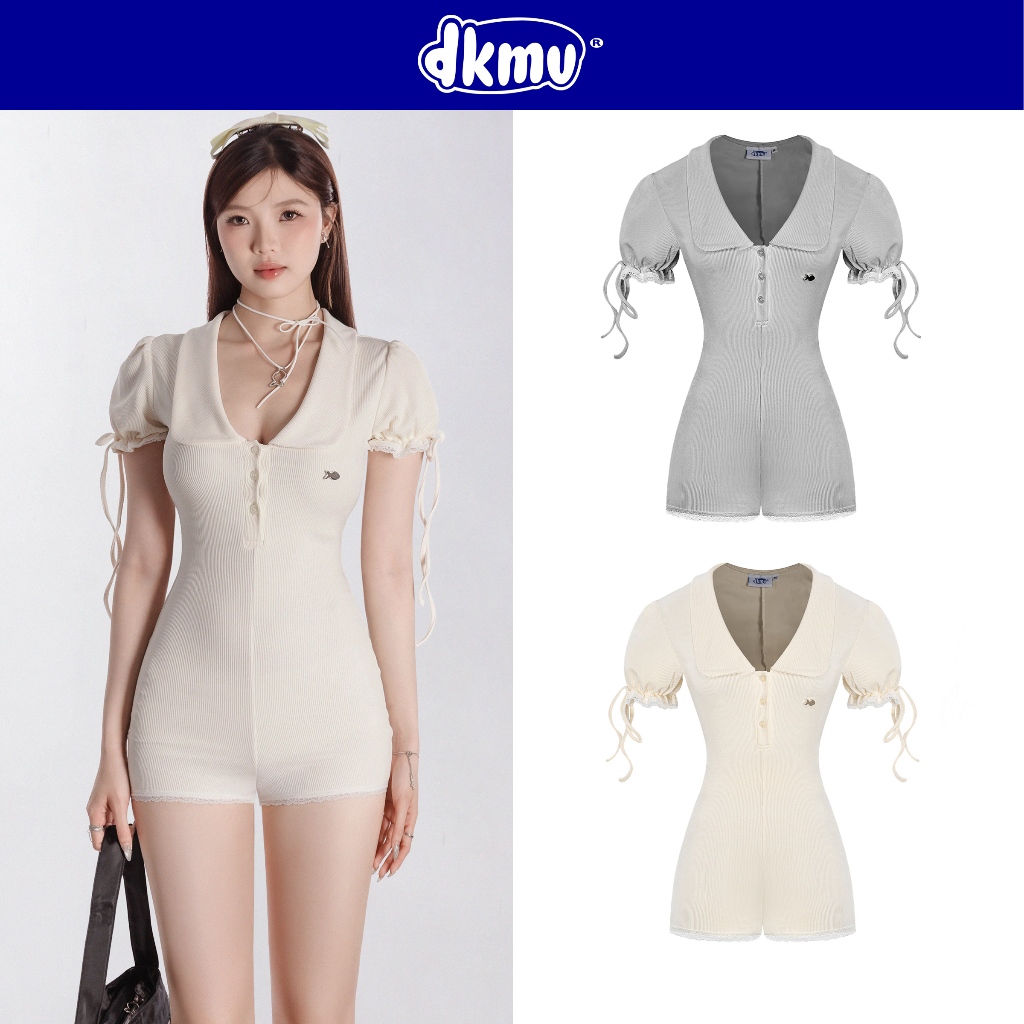 Women's jumpsuit with puffed sleeves and DKMV lace, bow-tie sleeves, elastic collar, lovely figure-hugging Se Na Jumpsuit | K-J1