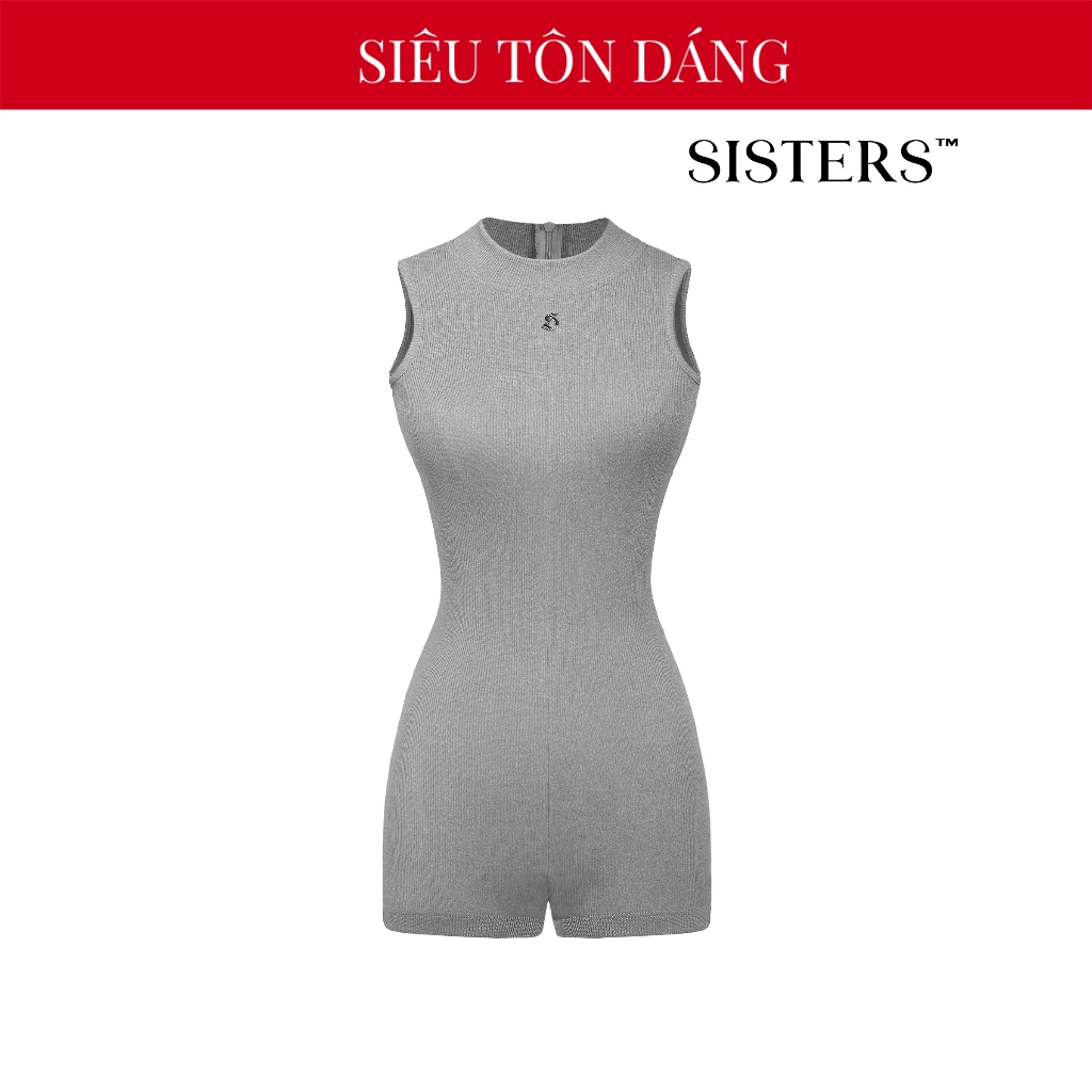 SISTERS sexy body-hugging short women's Jumpsuit with high neck design Sleeveless Super flattering Lucy gray figure | SS3-J11-X