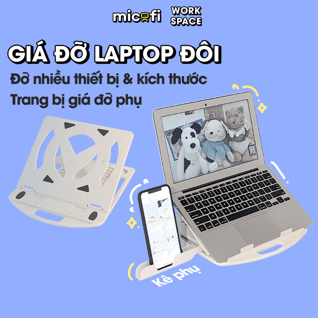 Micofi Laptop Stand, 360 Degree Rotating Computer Tablet Book Shelf with Phone Stand, 15.6 Inch Plastic Laptop Stand