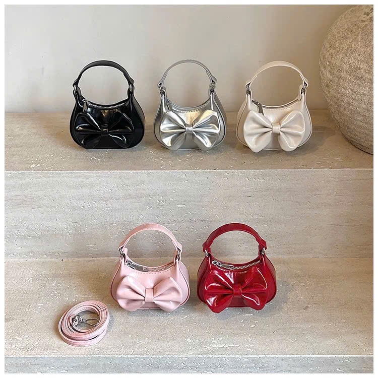 Lovely big bow girls' crossbody bag - Children's handbag for parties and going out, soft waterproof PU leather - TXN348