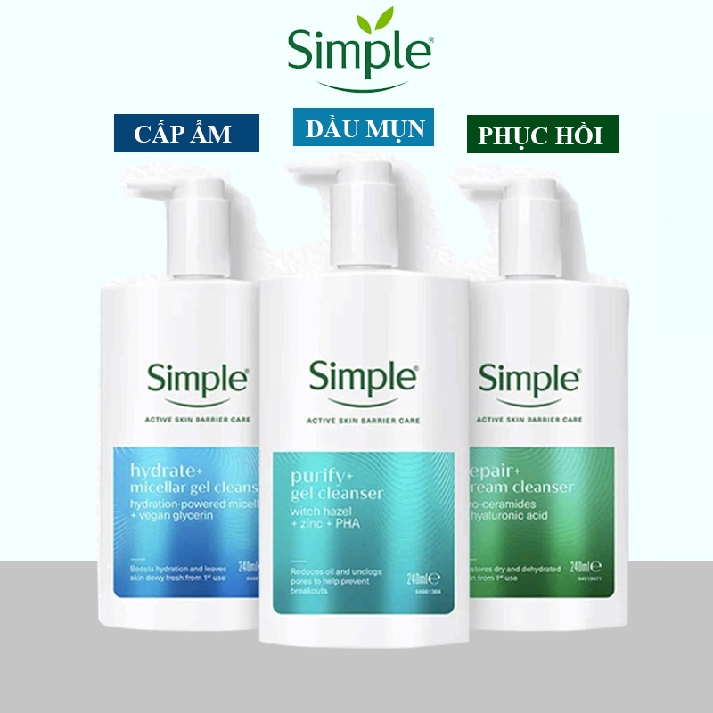 [NEW] Genuine Simple Facial Cleanser 240ml Purify+,Repair+, Hydrate+ prevents acne, restores, hydrates