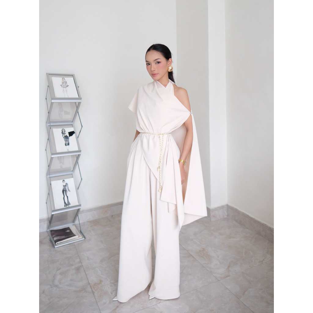 2-color LO jumpsuit made of high quality flowing material with scarf jumpsuit woman jumpsuit woman korean style