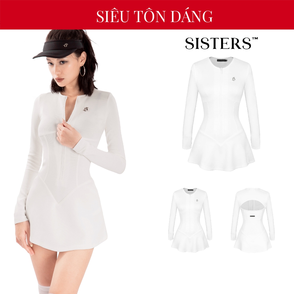 SISTERS women's short Jumpsuit with long sleeves, body-hugging zipper, seductive deep cut back, White Lowen| SS24-J7-T