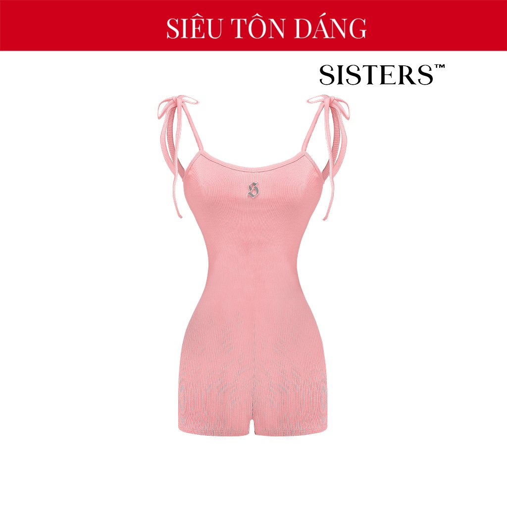 SISTERS women's short Jumpsuit with flexible straps, sexy body hugging, Joella Pink ribbed fabric | SS2-J5-H