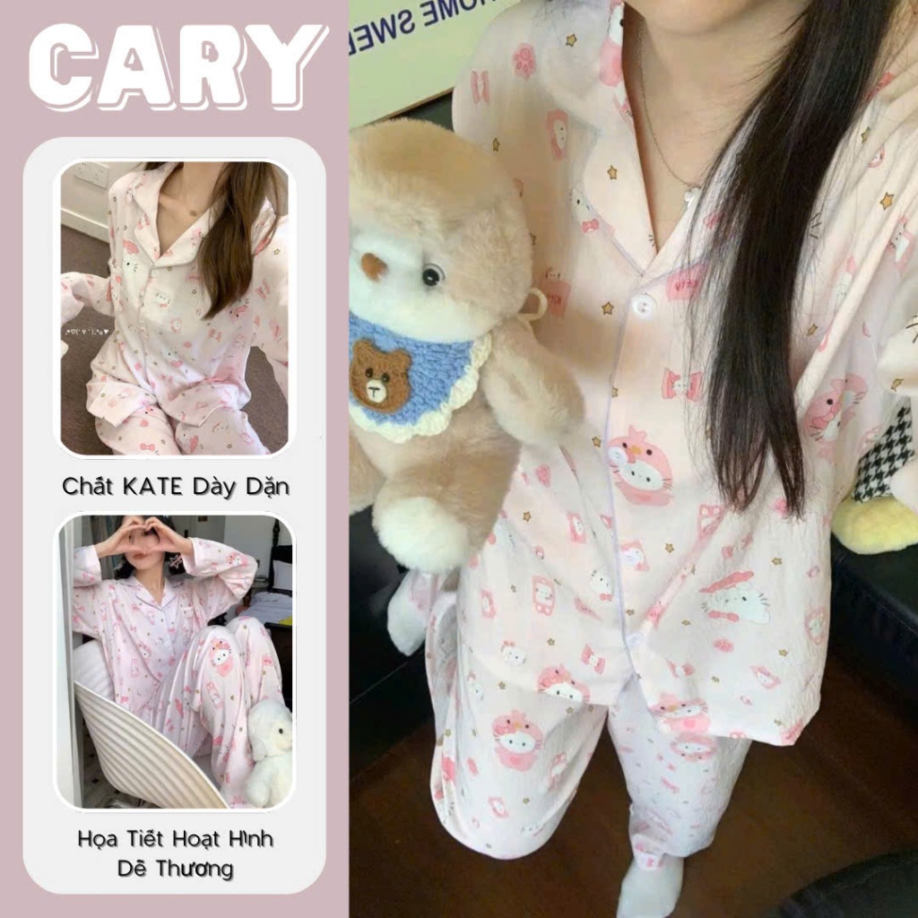 CARY women's pajamas set autumn and winter home wear pajamas with long sleeves and long pants with cute cartoon patterns CARY