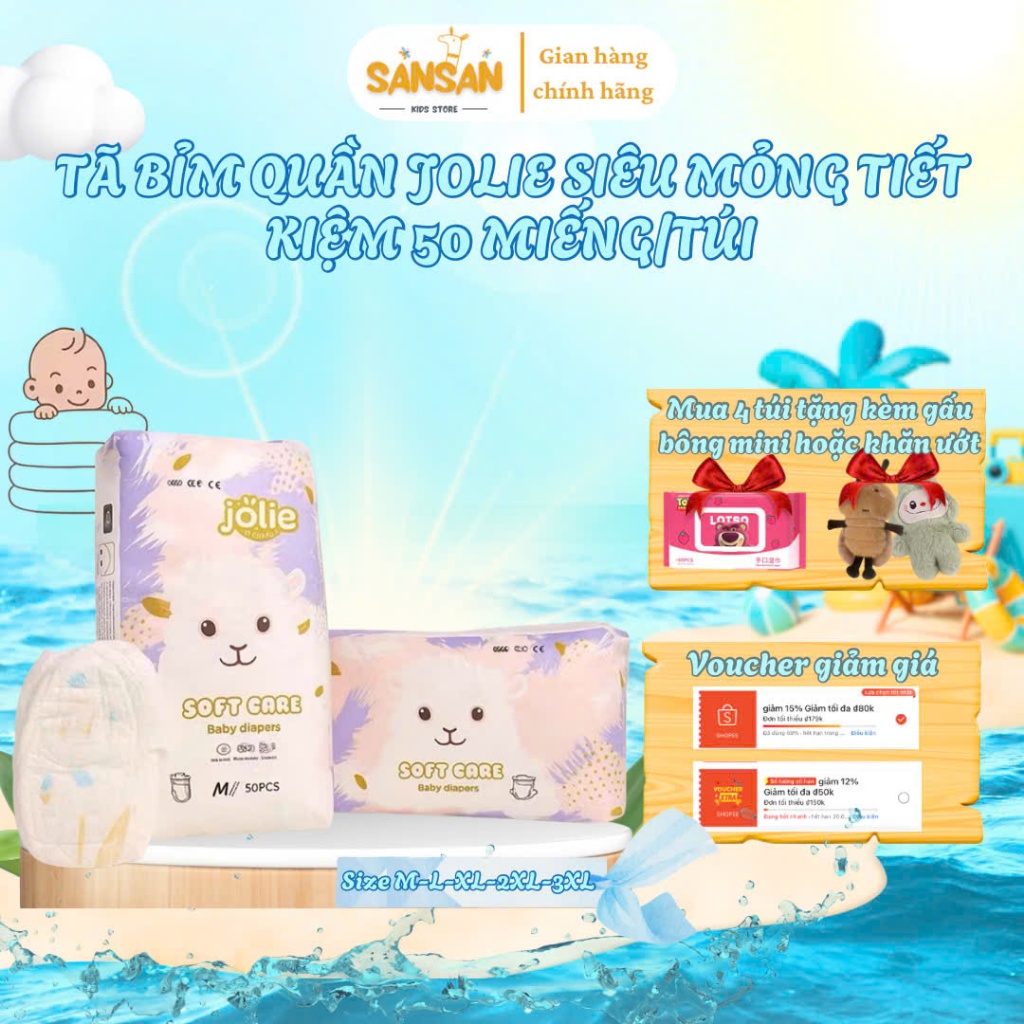 Jolie diapers/diapers pack of 50 pieces, combo of 2 packs of 100 pieces, super fast absorbent, dry, anti-spill for babies