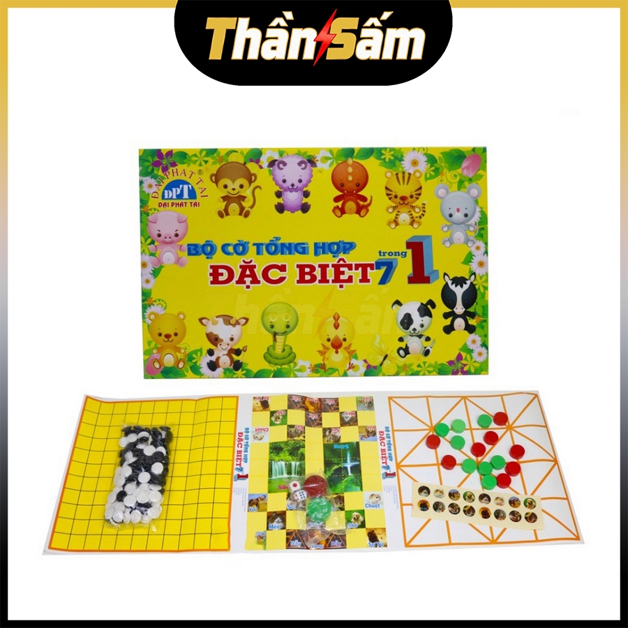 [DPT] Dai Phat Tai 7-in-1 Chess Set Includes Animal Chess Boxes Guess Go Checkers Dice Children's Boardgame