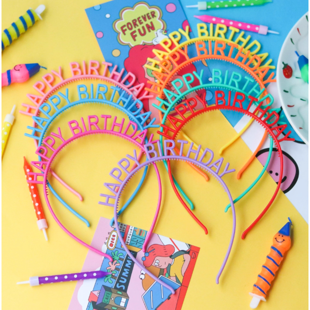 HAPPY BIRTHDAY plastic headband in all colors, fashion accessory for BIRTHDAY parties