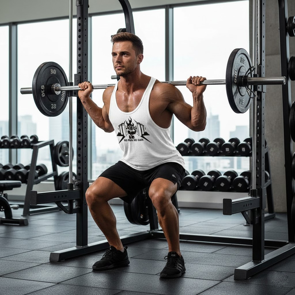 Liquidation of NO PAIN NO GAIN men's gym tank top - body-hugging form, small straps to flatter the body, standard gym style