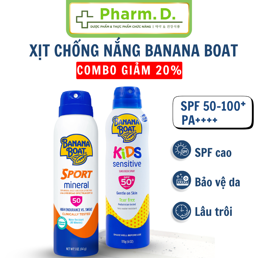 Banana Boat Sport Sunscreen Spray 100% Mineral + Kids Sensitive Bottle 170g