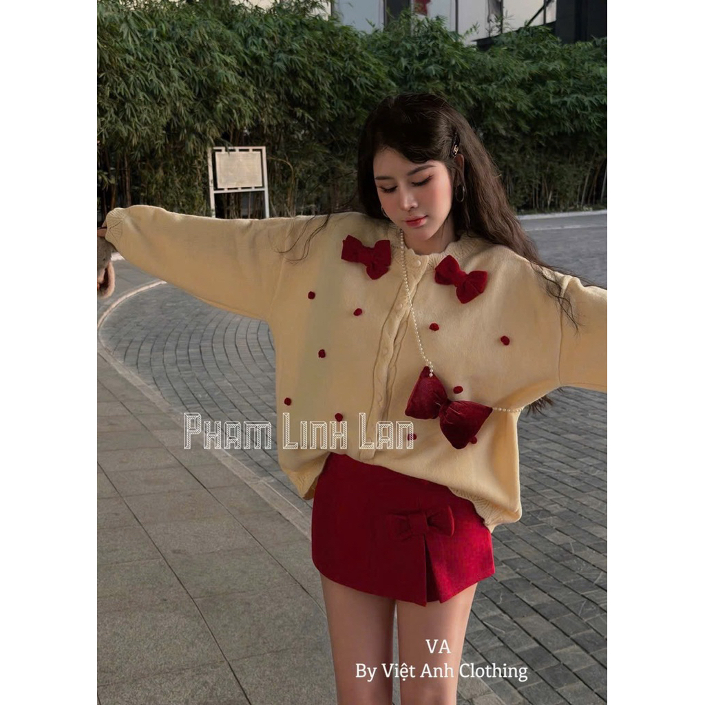 Lovely Red Bow Wool Dress Set Dress One Set